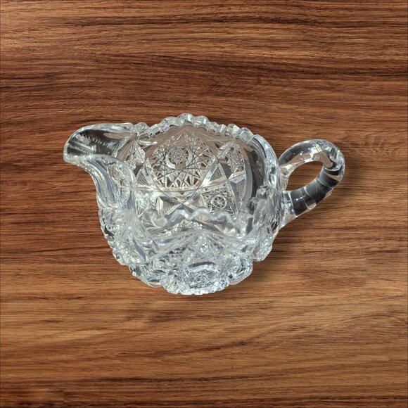 vintage Cut Glass Lead Crystal Creamer Pitcher Intricate Star Pattern Estate - Picture 2 of 9